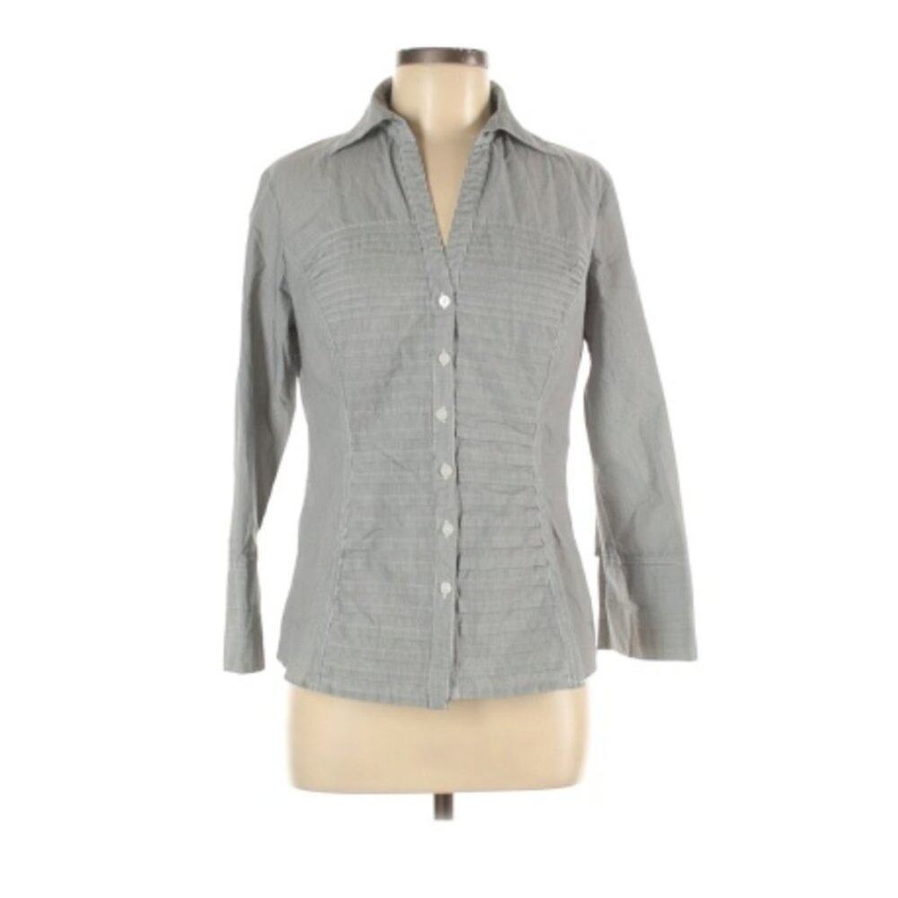 Zac & Rachel Striped 3/4 Sleeve Gray Button Down Shirt Size M